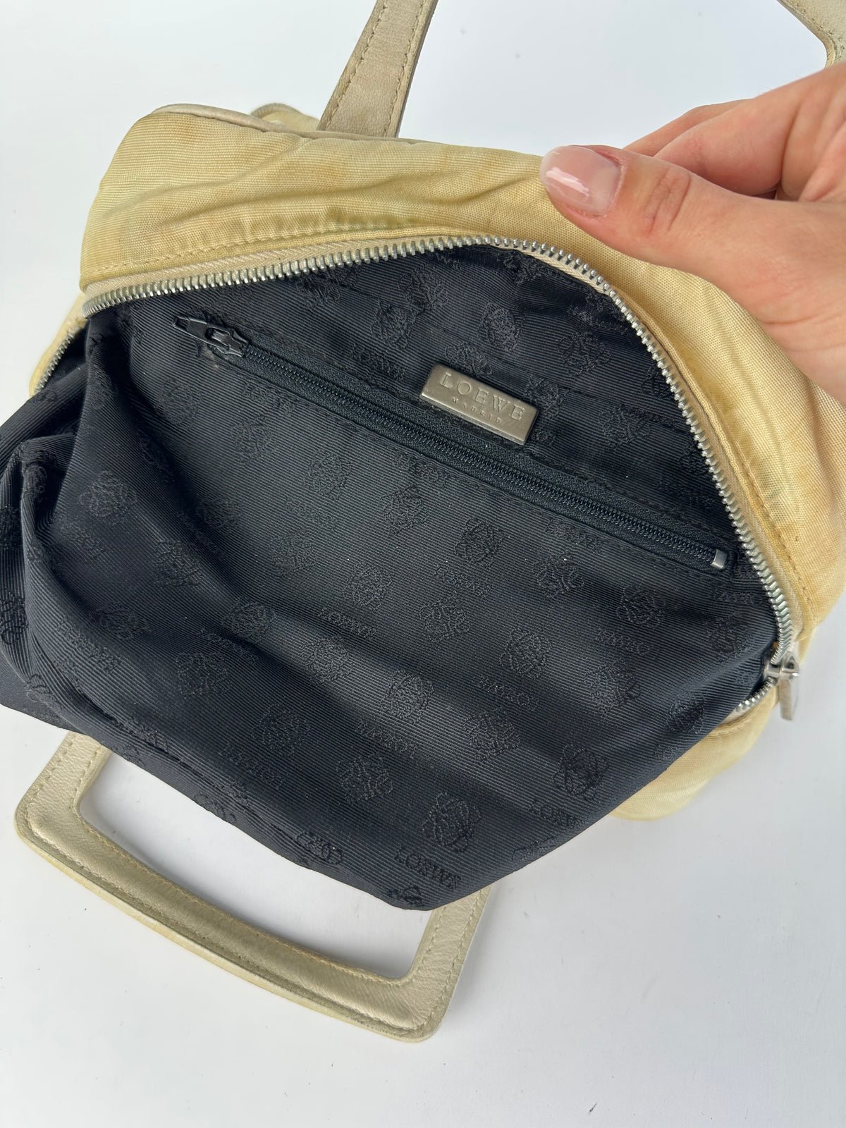 Vintage Loewe Bifold Bag Cream Silver Late 1990s
