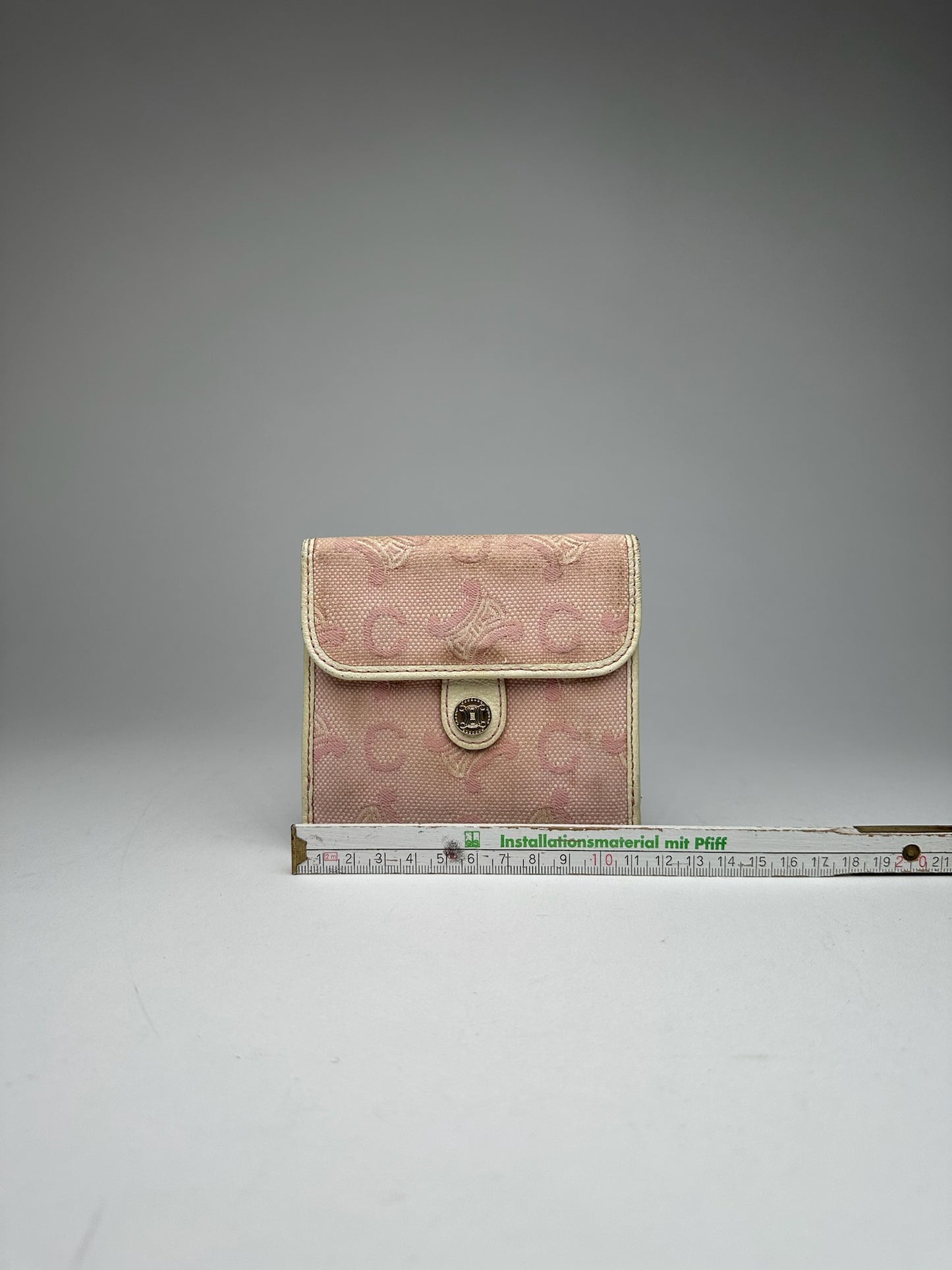 Vintage Celine Macadam Monogram Canvas Leather Wallet pink white