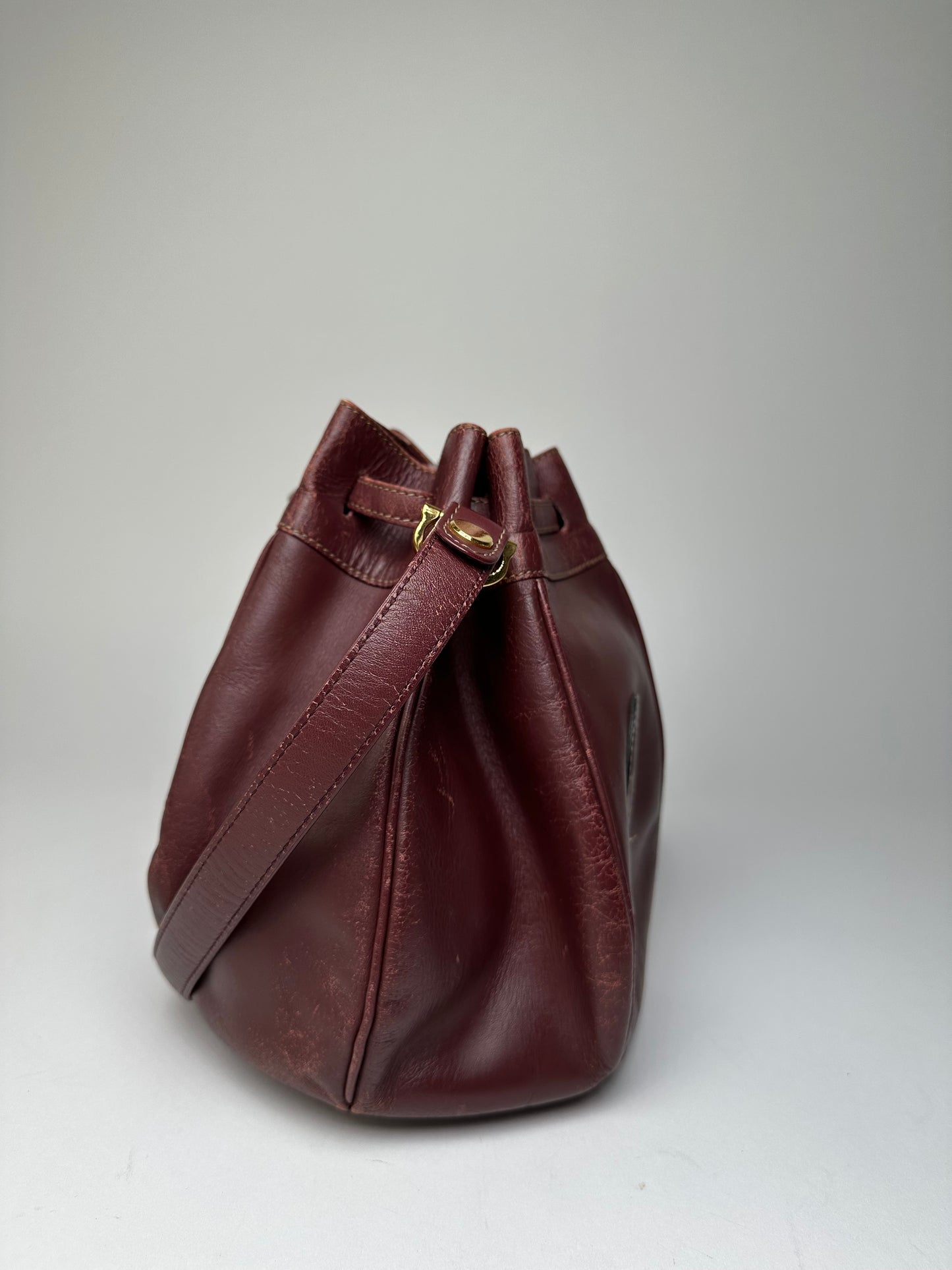 Vintage Cartier Must de Cartier Sac Seau Leather Bucket Bag Bordeaux