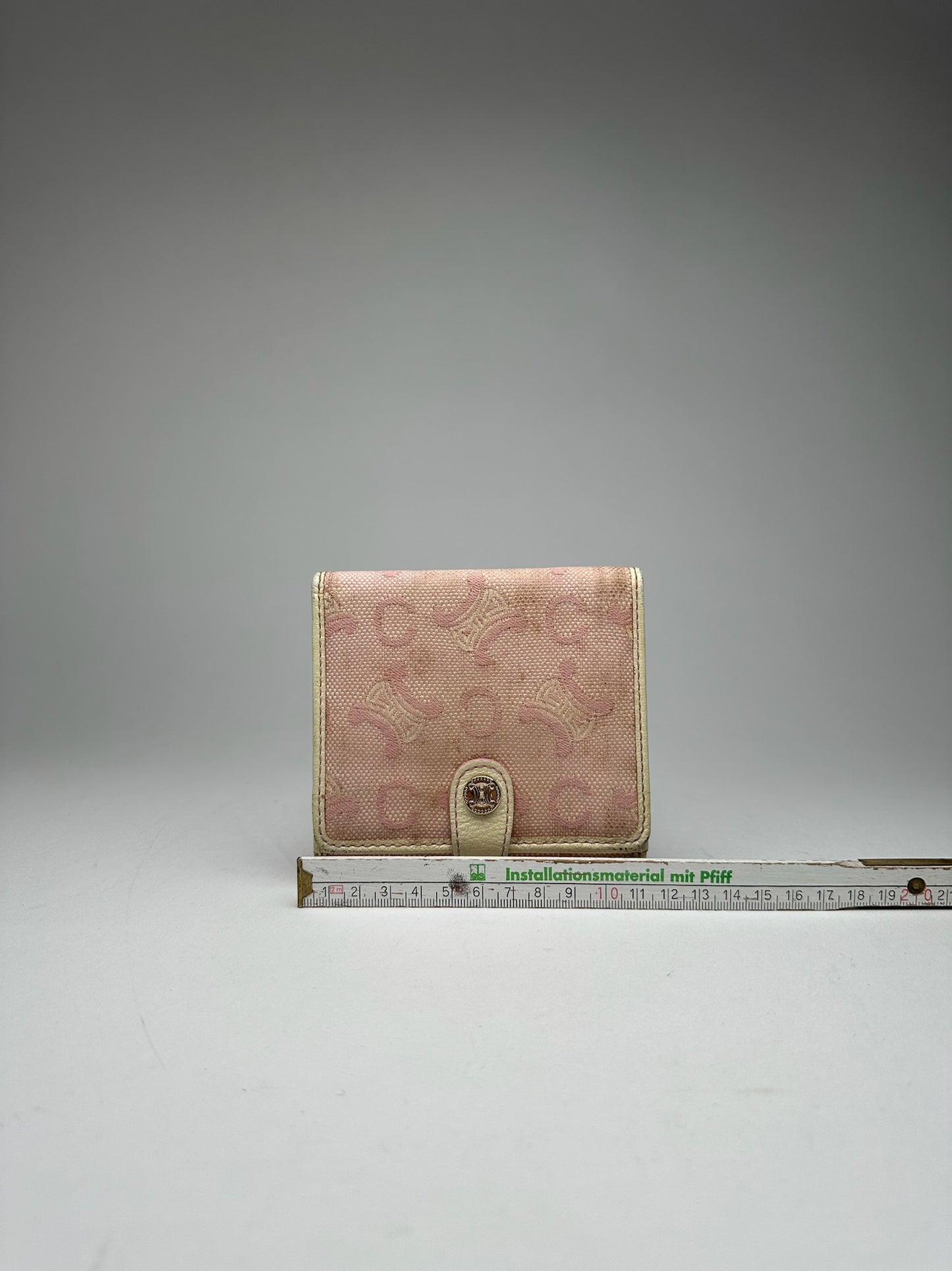 Vintage Celine Macadam Monogram Canvas Leather Wallet pink white