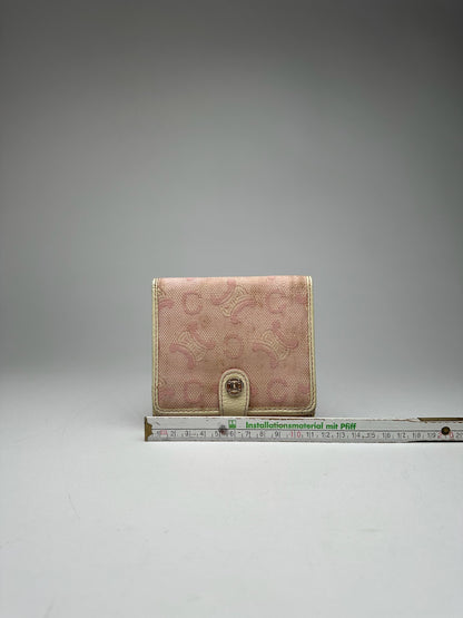 Vintage Celine Macadam Monogram Canvas Leather Wallet pink white