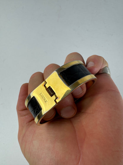 Vintage Loewe Madrid Crocodile Emblossed Steel Bracelet Golden Black