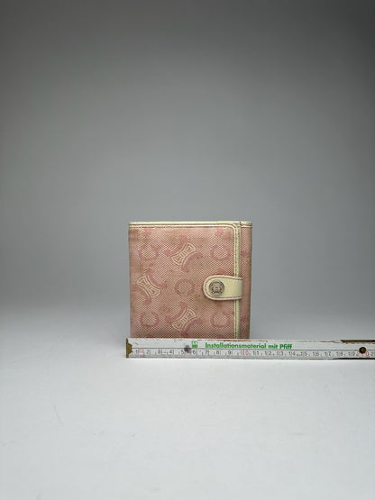 Vintage Celine Macadam Monogram Canvas Leather Wallet pink white