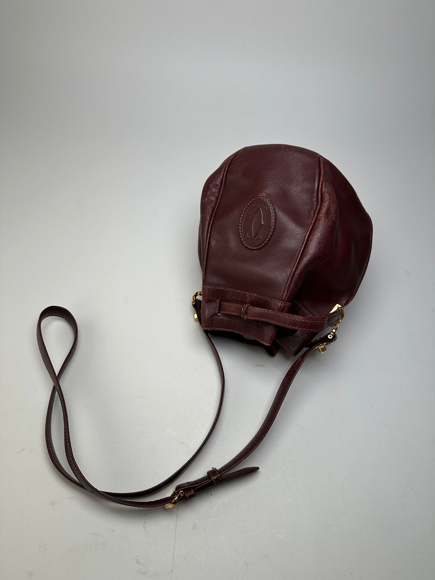 Vintage Cartier Must de Cartier Sac Seau Leather Bucket Bag Bordeaux