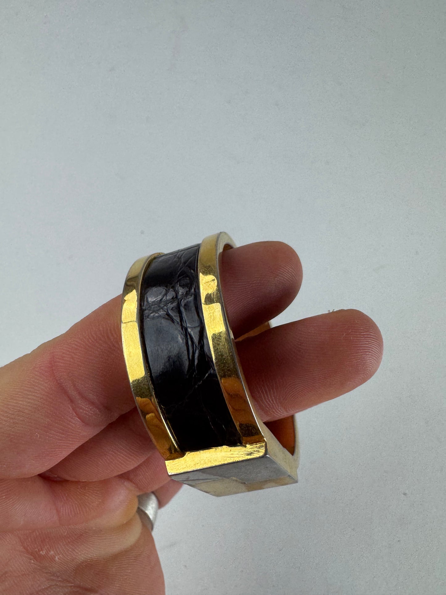 Vintage Loewe Madrid Crocodile Emblossed Steel Bracelet Golden Black