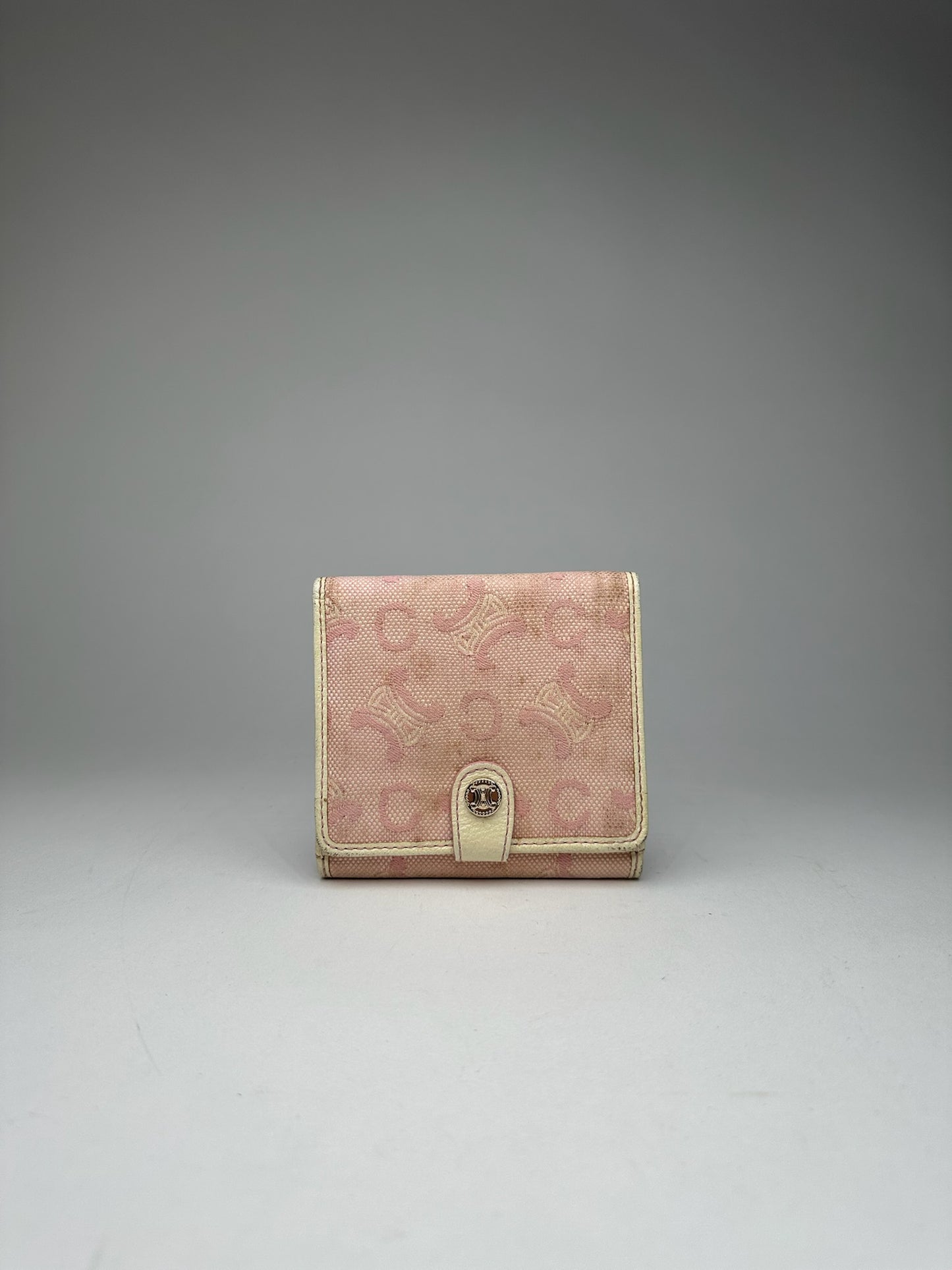 Vintage Celine Macadam Monogram Canvas Leather Wallet pink white