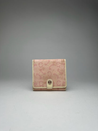 Vintage Celine Macadam Monogram Canvas Leather Wallet pink white