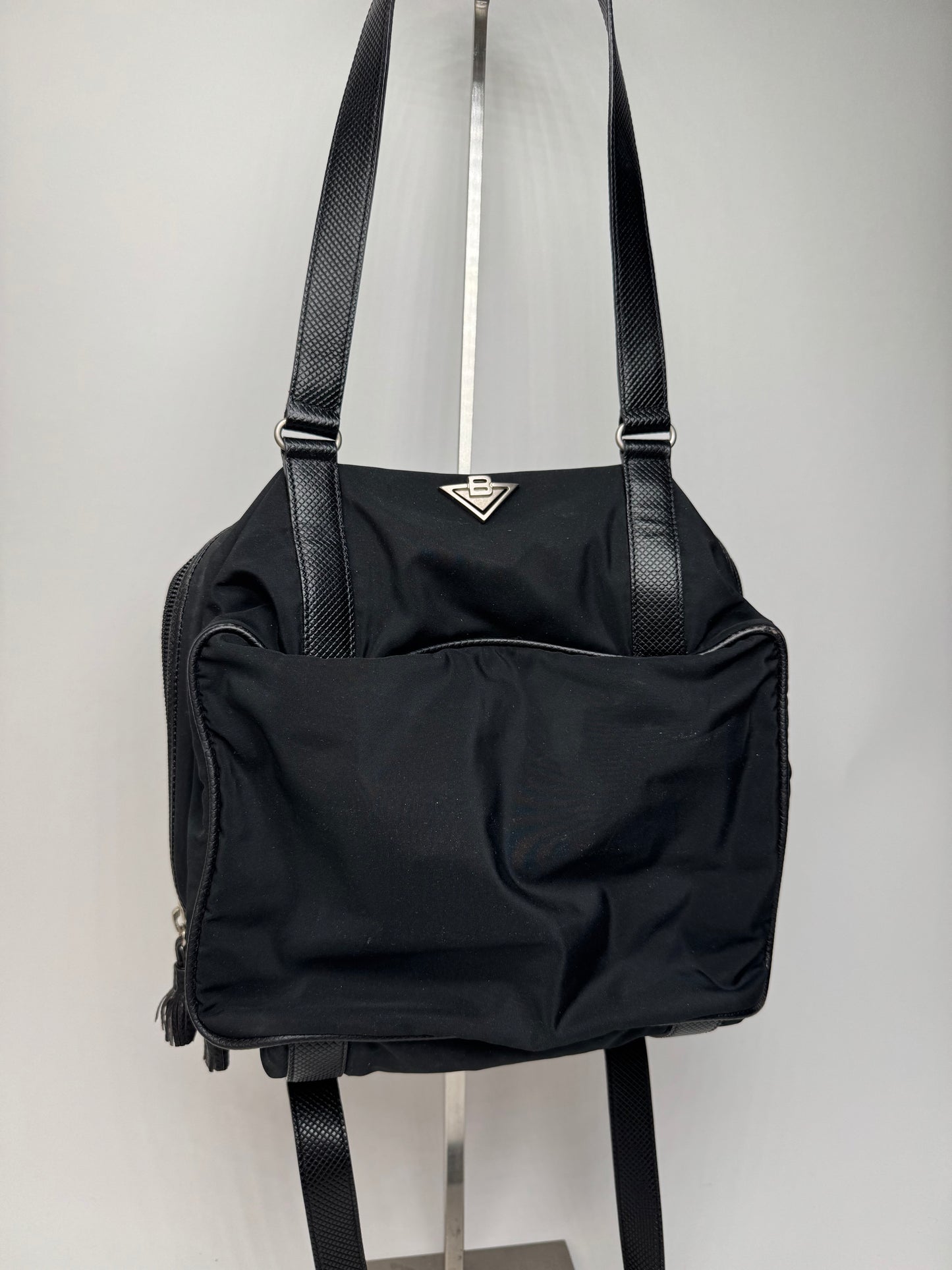 Vintage Bottega Veneta Leather Canvas Handbag Black