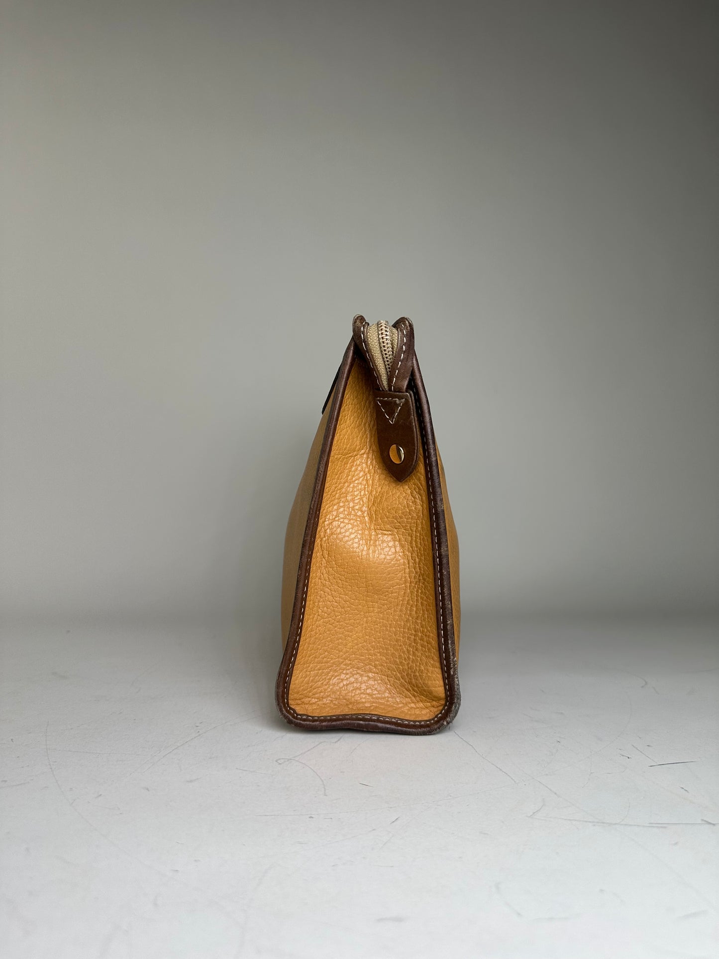 Vintage Loewe Grained Leather Clutch Bag Tan Brown Gold