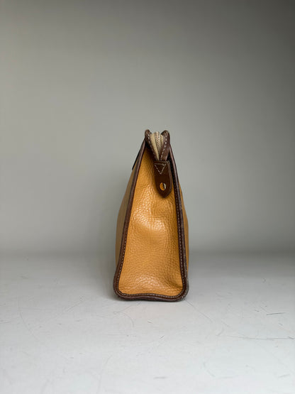 Vintage Loewe Grained Leather Clutch Bag Tan Brown Gold