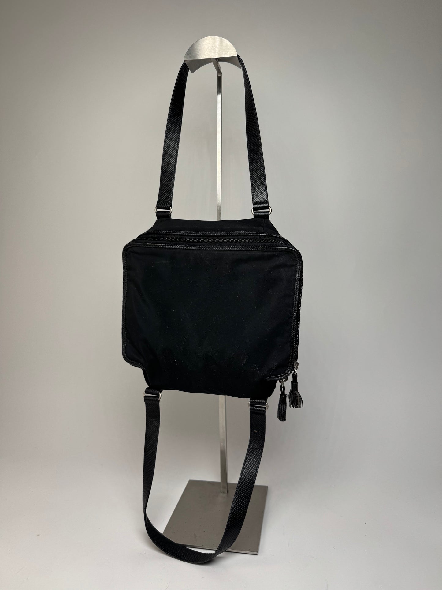 Vintage Bottega Veneta Leather Canvas Handbag Black