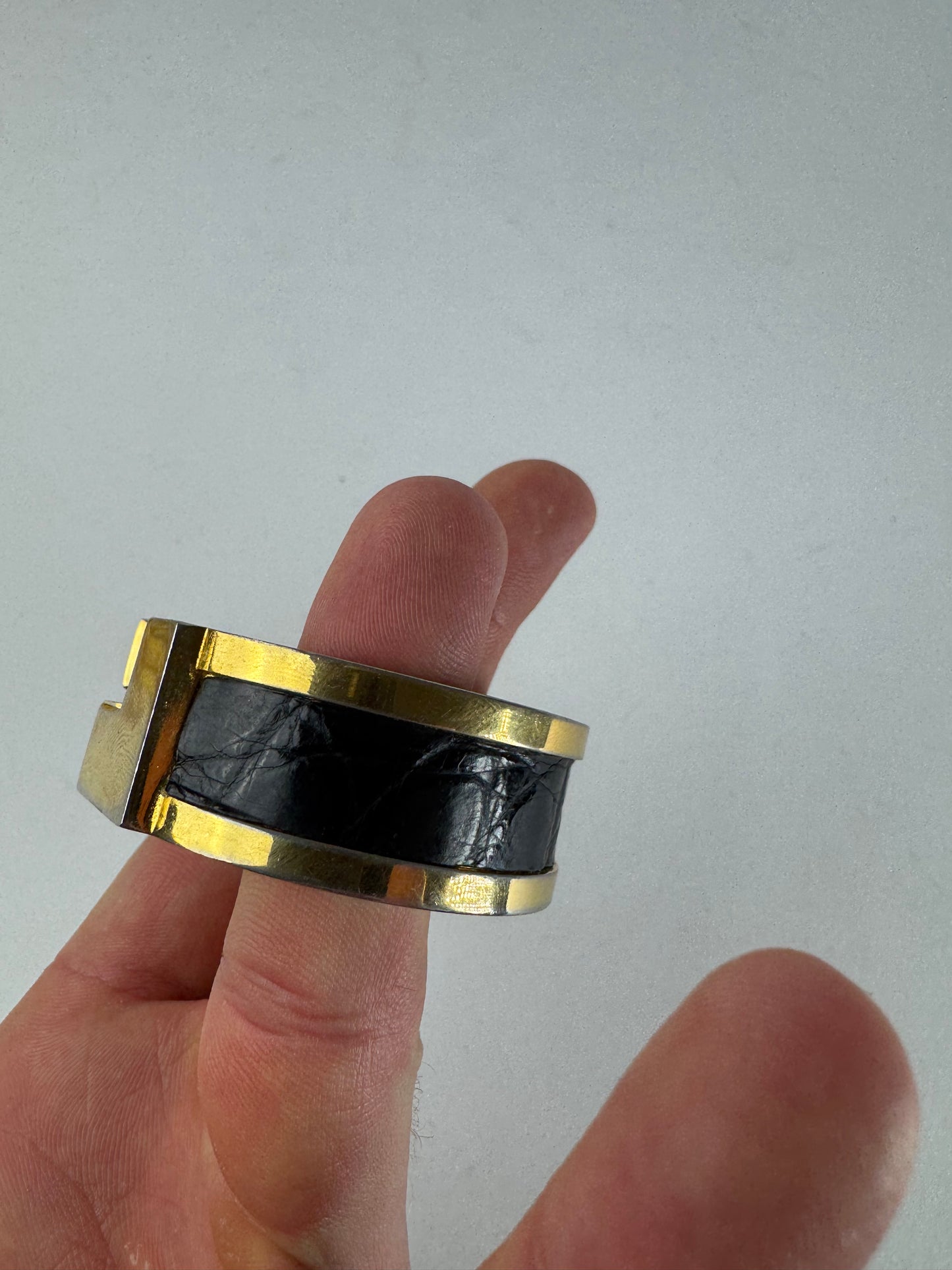 Vintage Loewe Madrid Crocodile Emblossed Steel Bracelet Golden Black