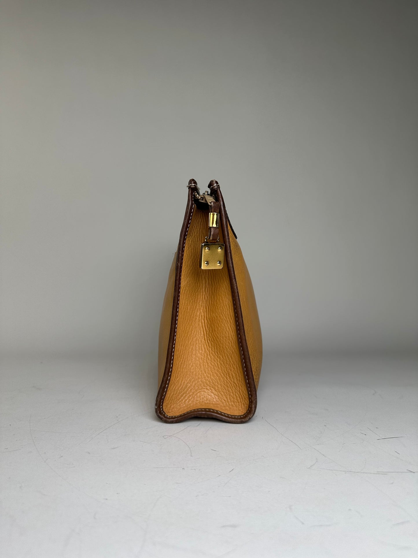 Vintage Loewe Grained Leather Clutch Bag Tan Brown Gold