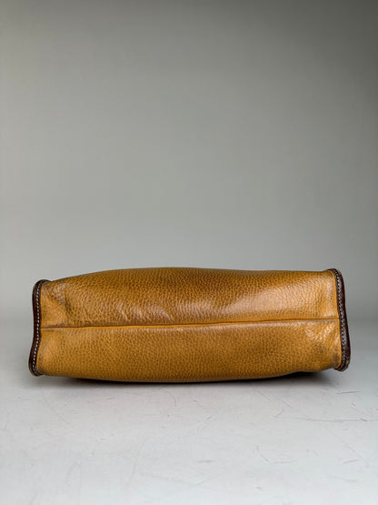 Vintage Loewe Grained Leather Clutch Bag Tan Brown Gold