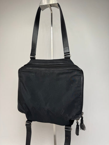 Vintage Bottega Veneta Leather Canvas Handbag Black