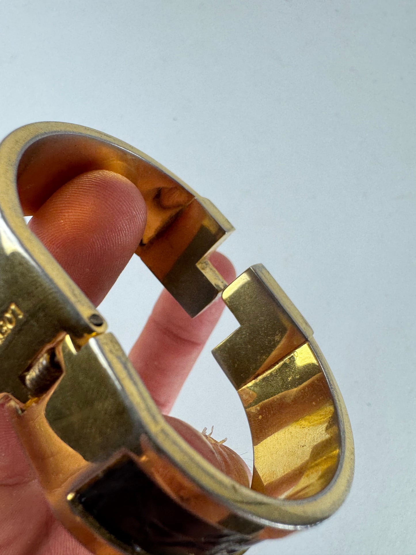 Vintage Loewe Madrid Crocodile Emblossed Steel Bracelet Golden Black