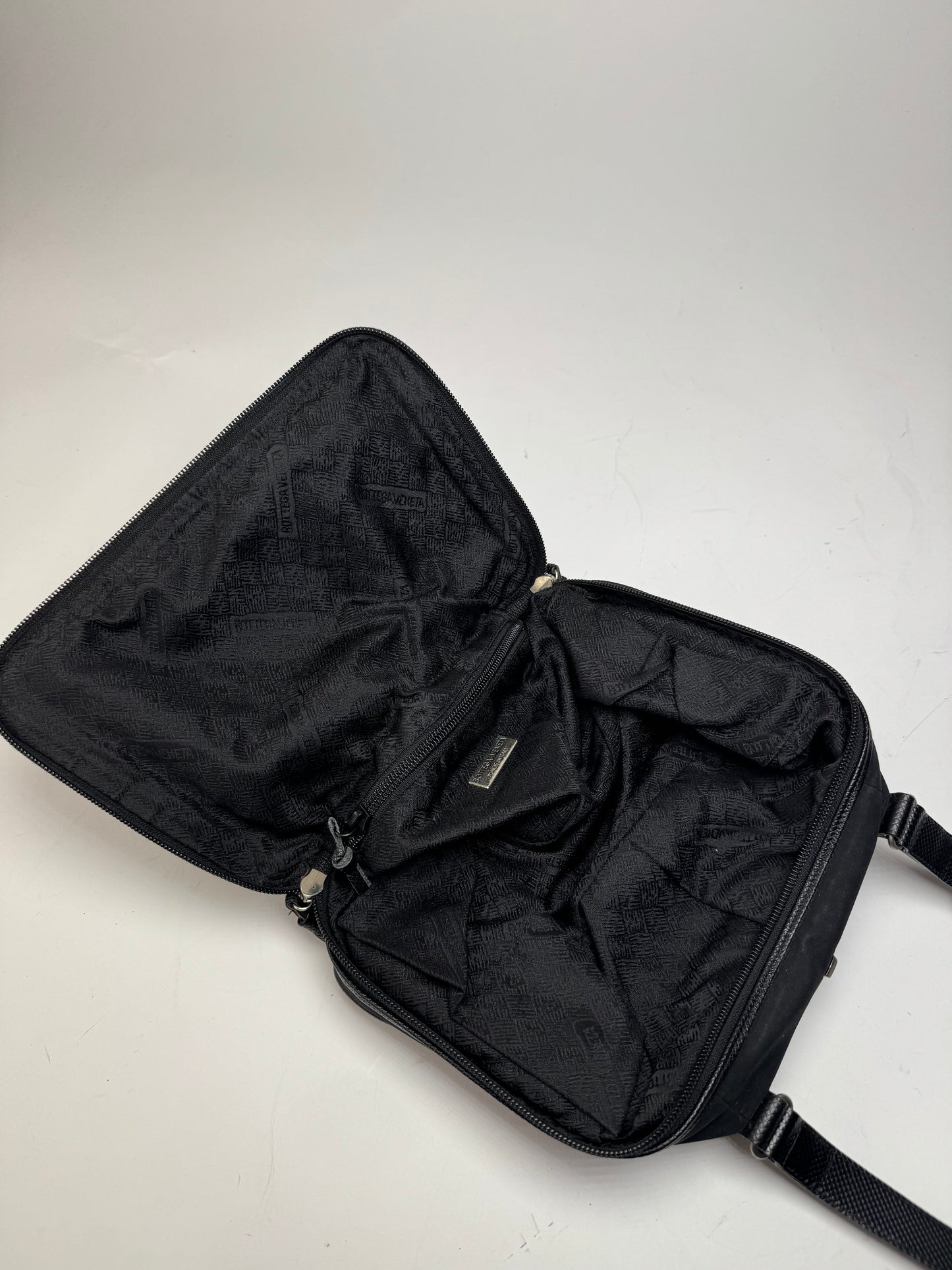 Vintage Bottega Veneta Leather Canvas Handbag Black