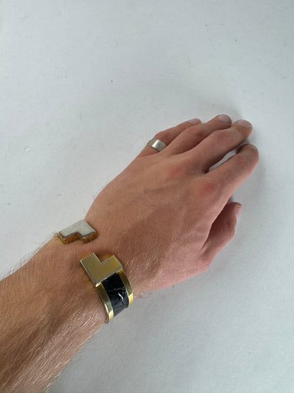 Vintage Loewe Madrid Crocodile Emblossed Steel Bracelet Golden Black