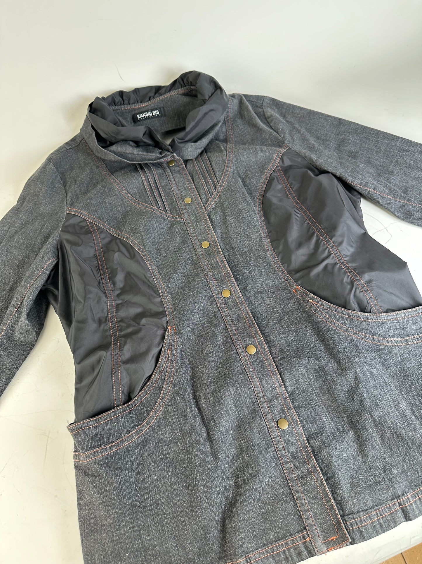 Vintage Kansai Yamamoto Denim Nylon Jacket Dark Grey Black M