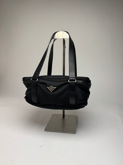 Vintage Bottega Veneta Leather Canvas Handbag Black