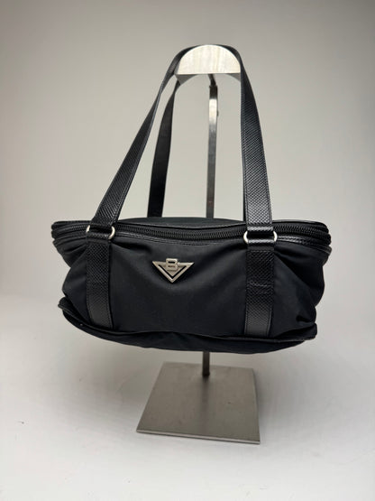 Vintage Bottega Veneta Leather Canvas Handbag Black