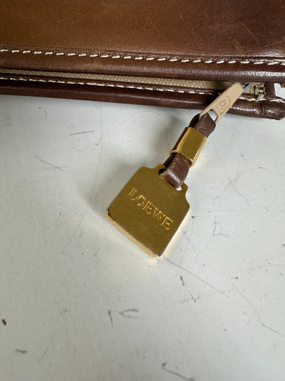 Vintage Loewe Grained Leather Clutch Bag Tan Brown Gold