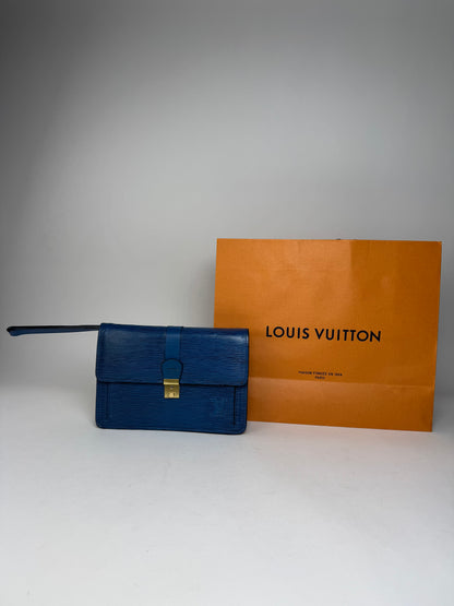 Vintage louis Vuitton EPI Leather Clutch Blue