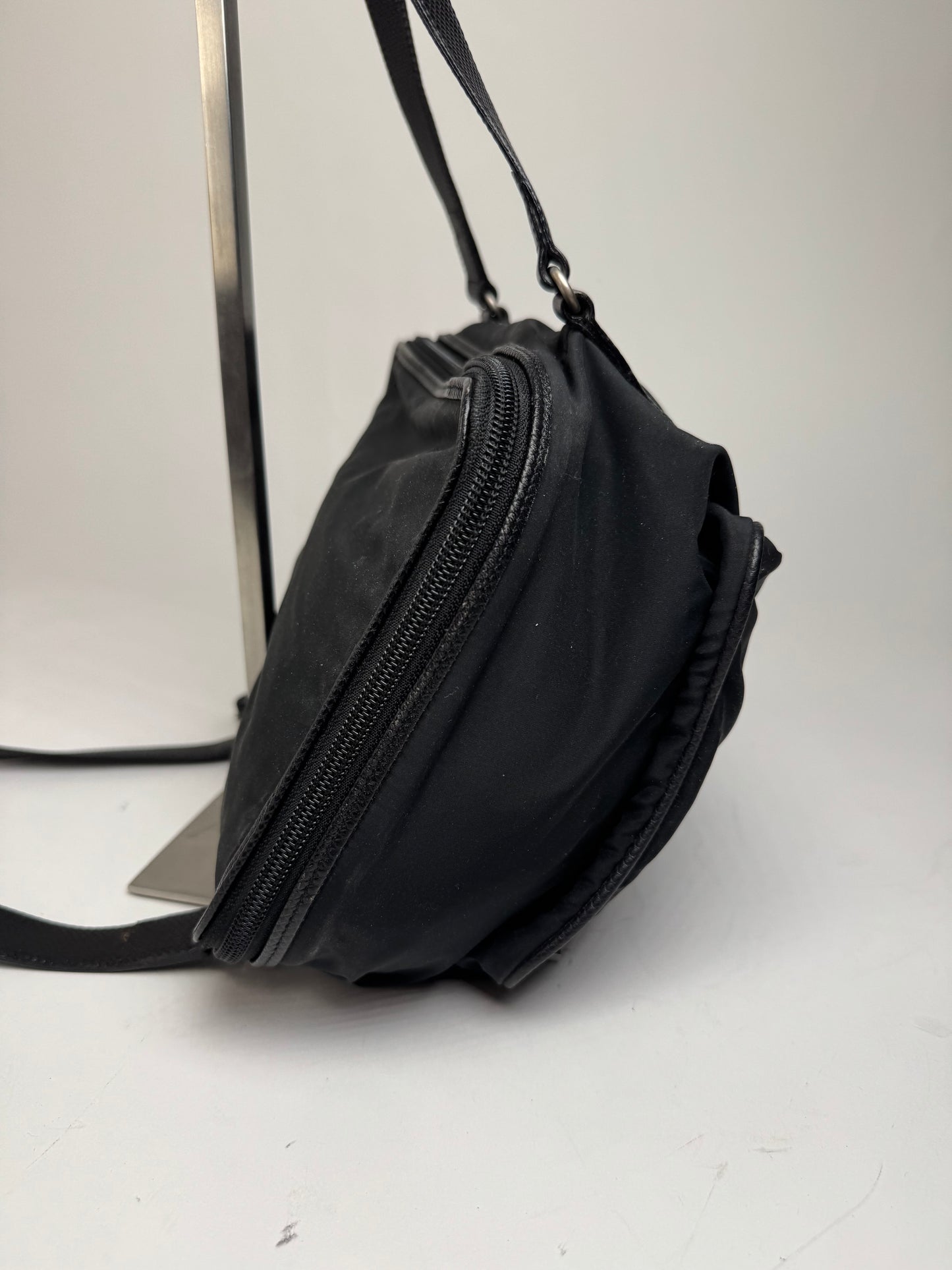 Vintage Bottega Veneta Leather Canvas Handbag Black