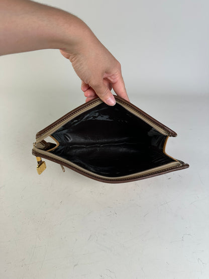 Vintage Loewe Grained Leather Clutch Bag Tan Brown Gold