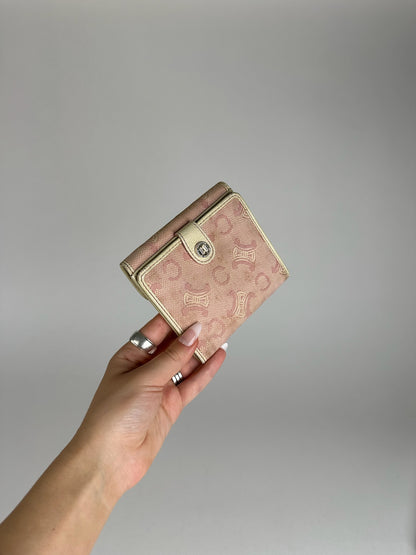 Vintage Celine Macadam Monogram Canvas Leather Wallet pink white