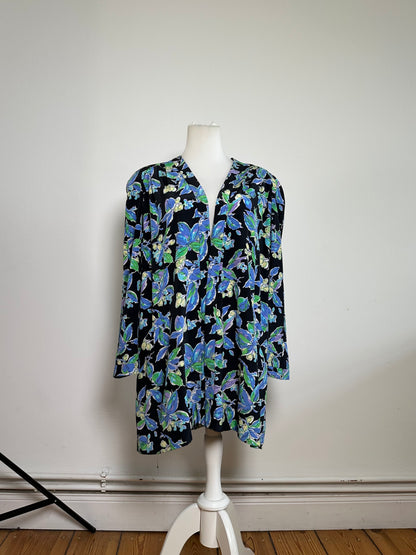 Vintage Balenciaga Silk Kimono Black Green Blue L