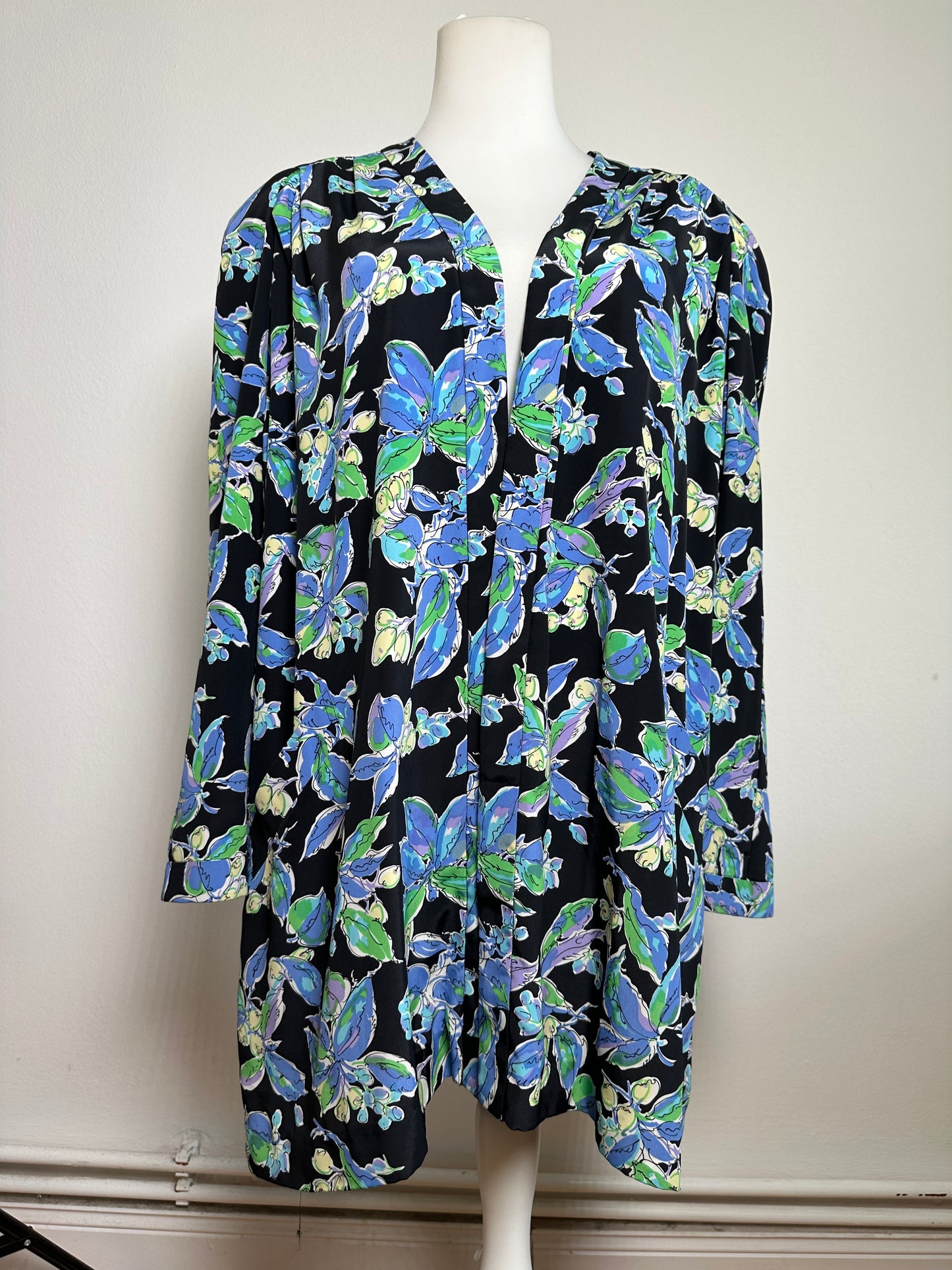 Vintage Balenciaga Silk Kimono Black Green Blue L