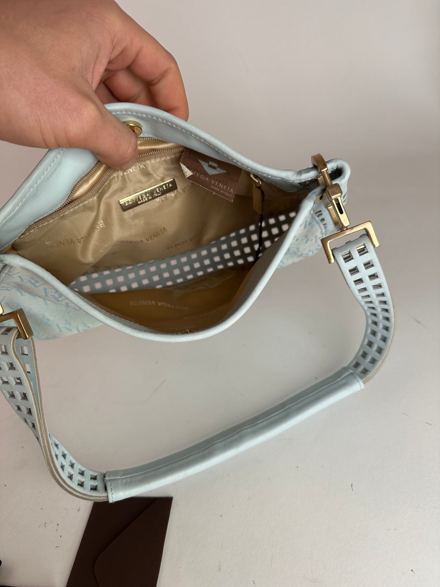 Vintage Bottega Veneta Monogram Suede Leather Bag Turquoise