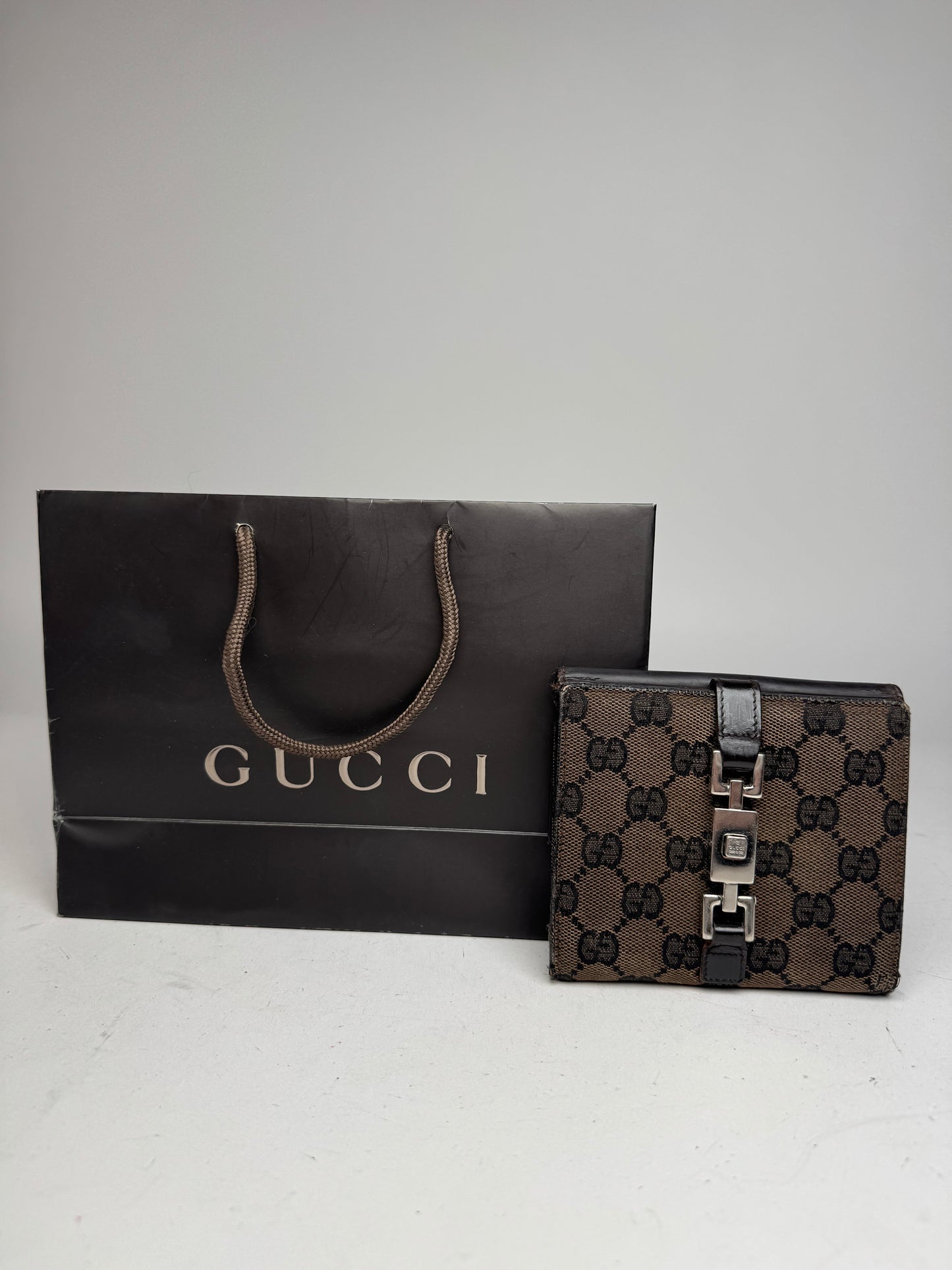 Vintage Gucci Jackie Monogram Wallet Brown Black