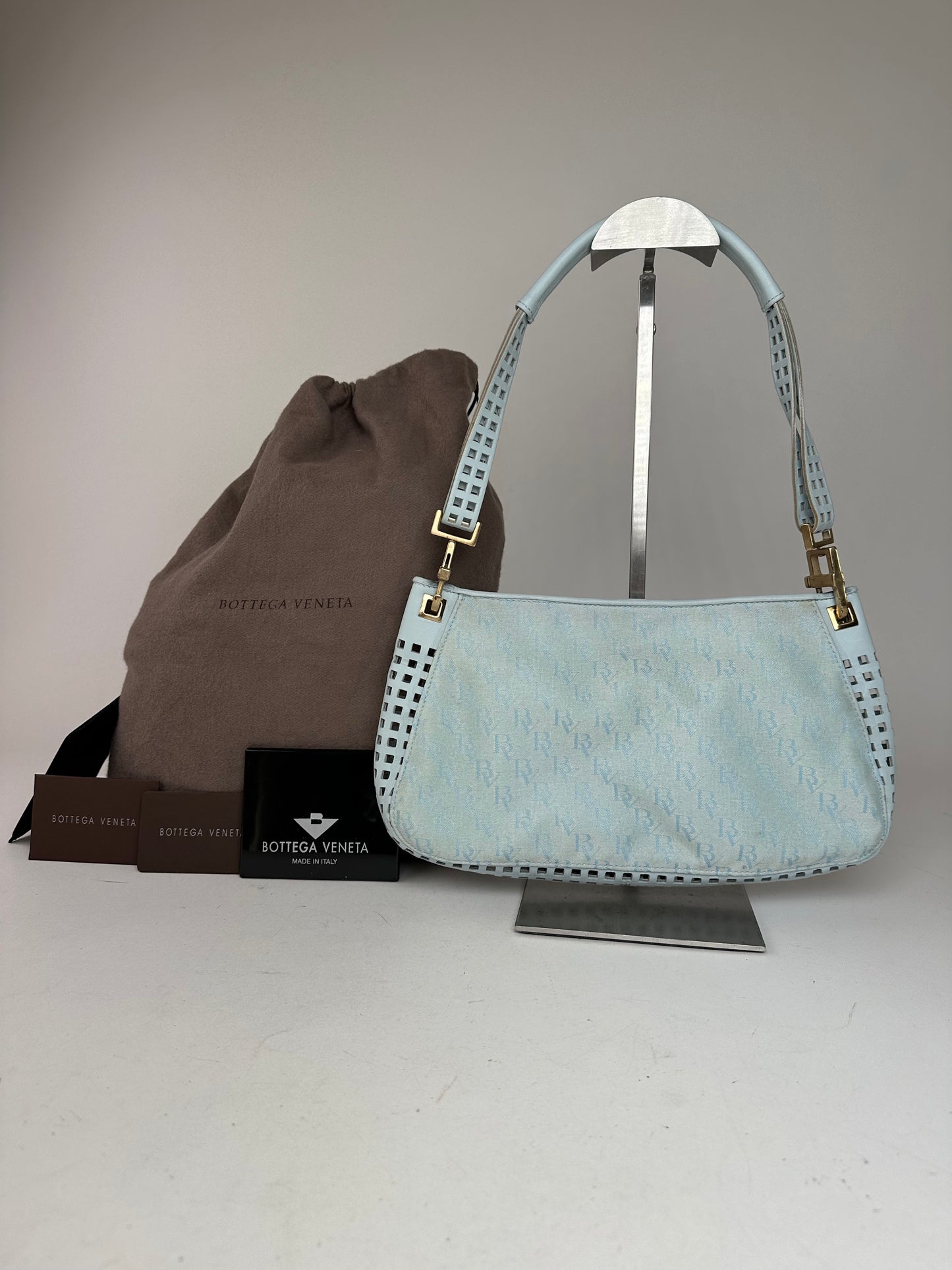 Vintage Bottega Veneta Monogram Suede Leather Bag Turquoise