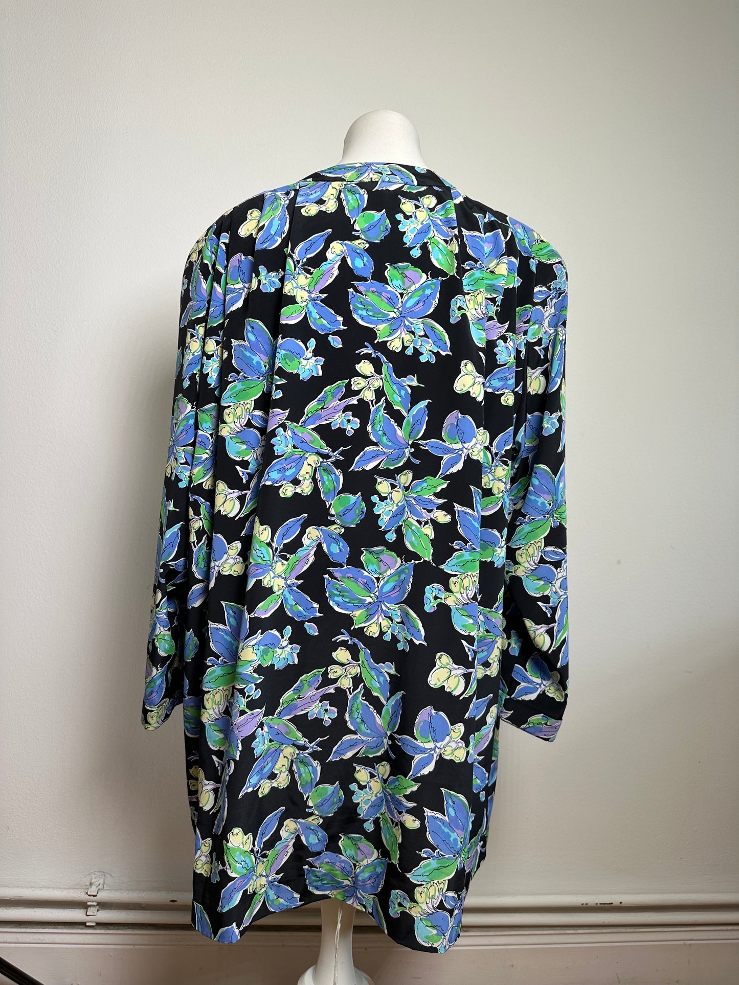 Vintage Balenciaga Silk Kimono Black Green Blue L