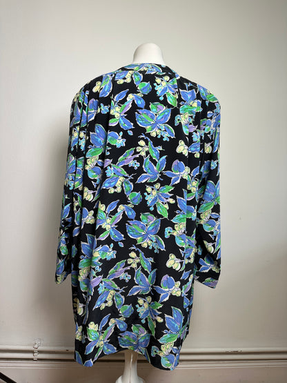 Vintage Balenciaga Silk Kimono Black Green Blue L