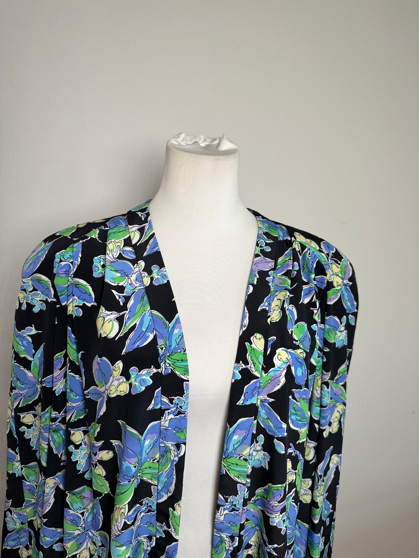 Vintage Balenciaga Silk Kimono Black Green Blue L