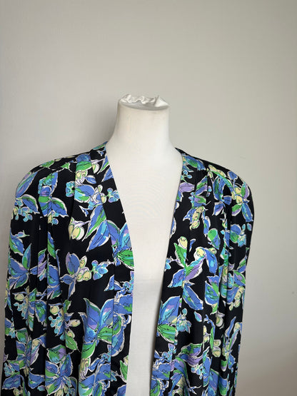 Vintage Balenciaga Silk Kimono Black Green Blue L