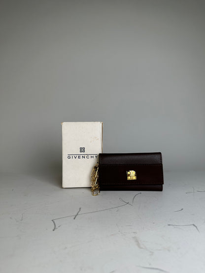 Vintage Givenchy Calfskin Leather Key Holder Dark Brown Gold