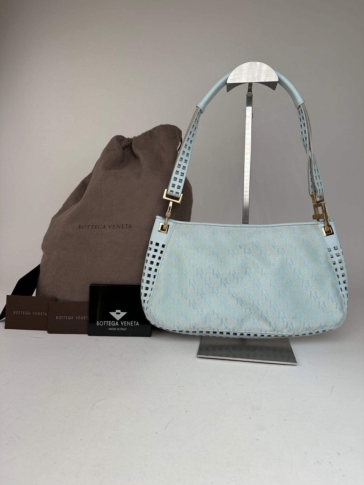 Vintage Bottega Veneta Monogram Suede Leather Bag Turquoise