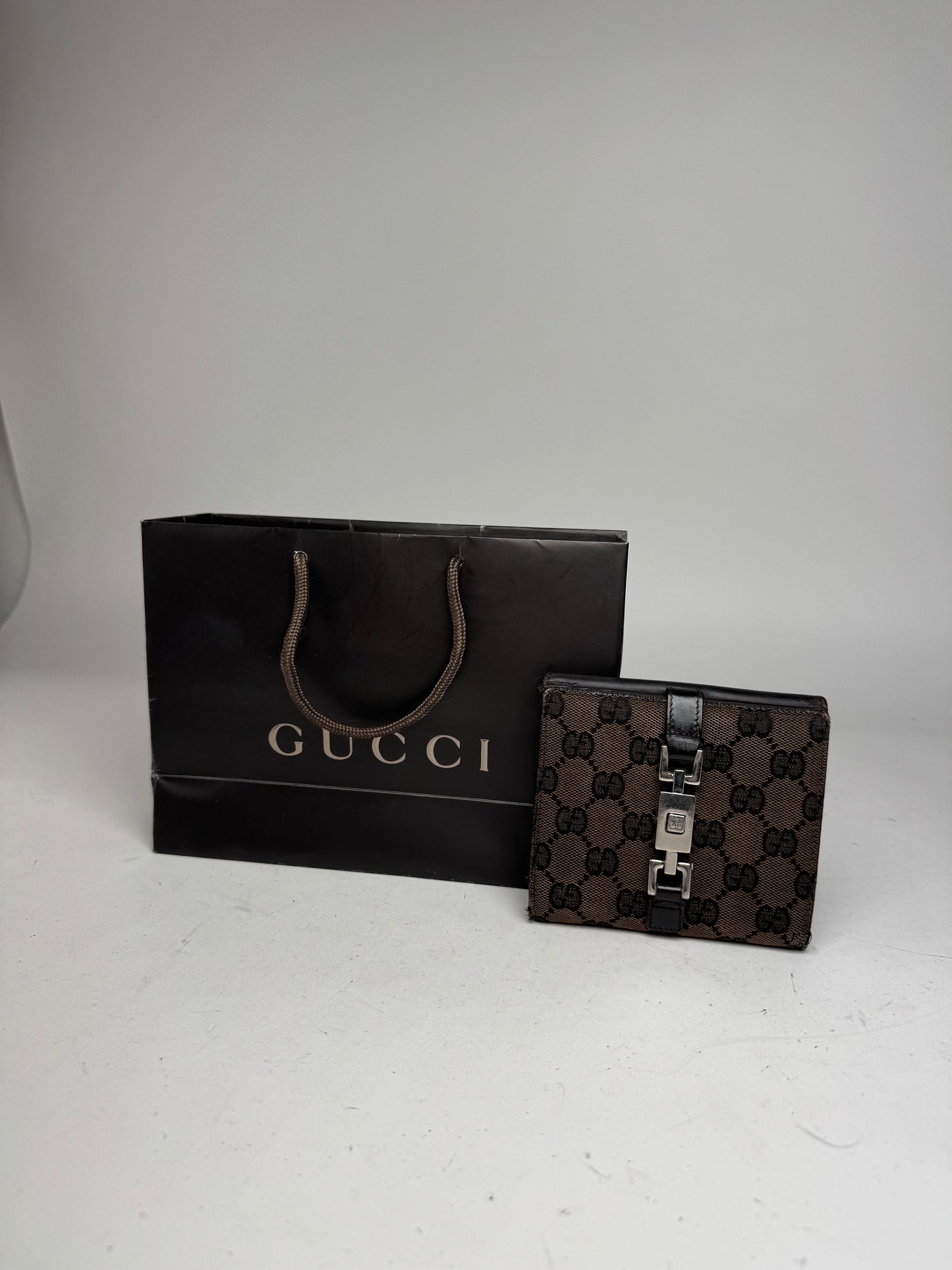 Vintage Gucci Jackie Monogram Wallet Brown Black