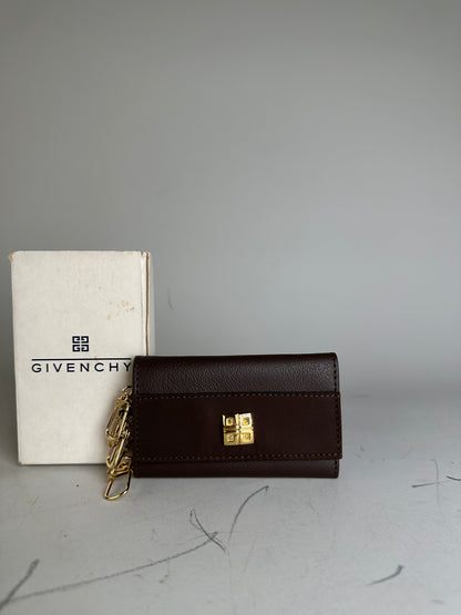 Vintage Givenchy Calfskin Leather Key Holder Dark Brown Gold
