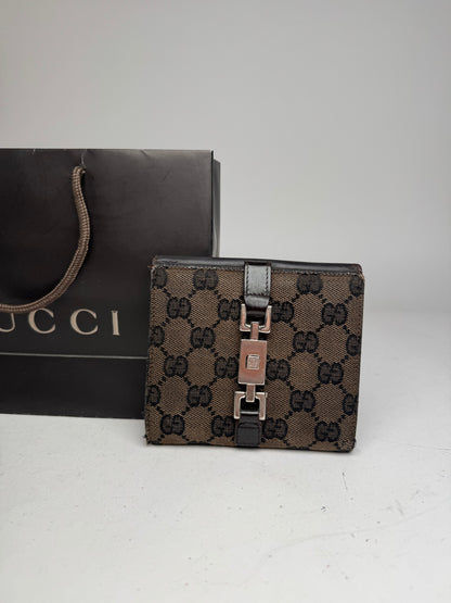 Vintage Gucci Jackie Monogram Wallet Brown Black