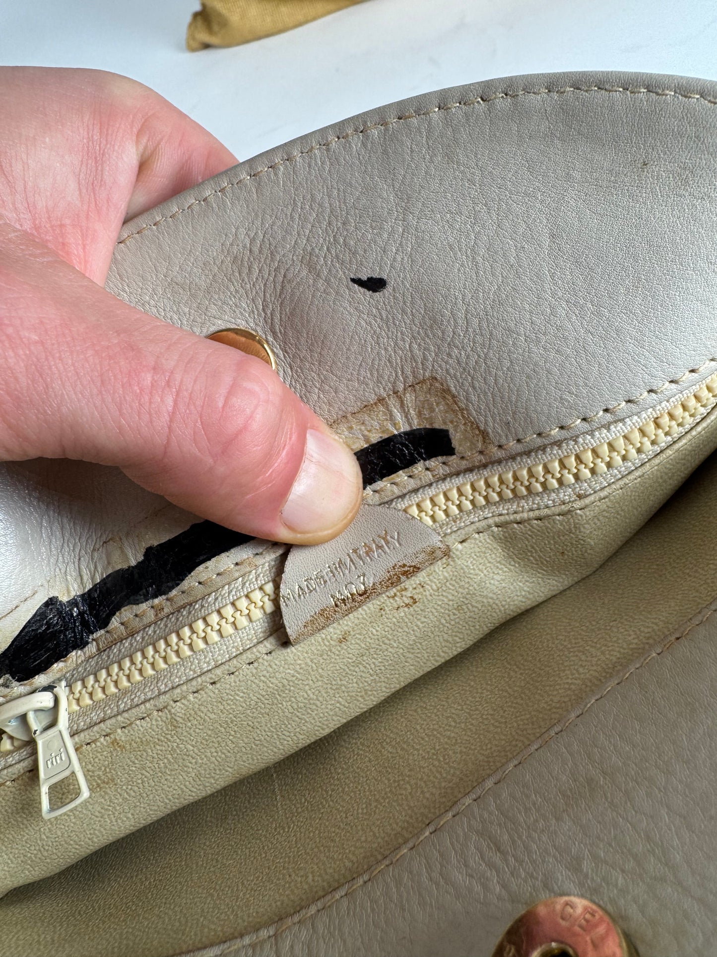 Vintage Celine Snake Emblossed Triomphe Leather Shoulder Bag White