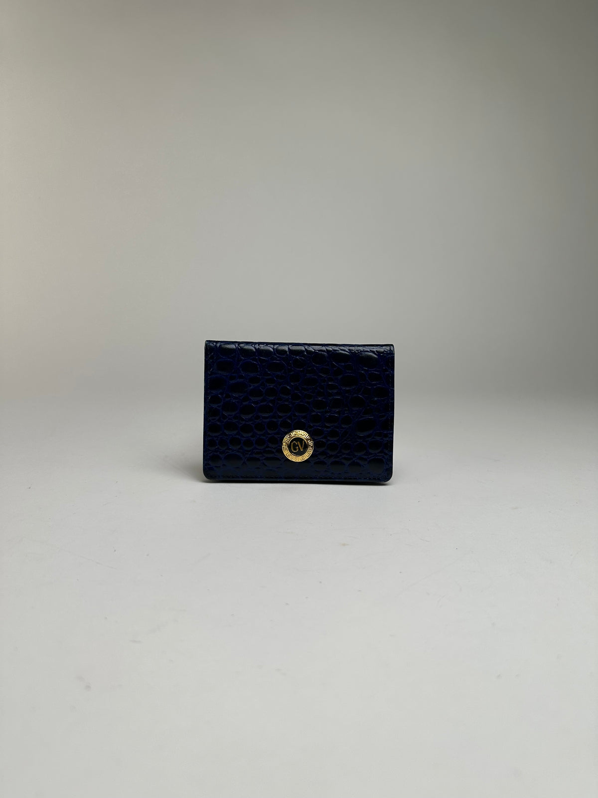 Vintage Versace Crocodile-Effect Bifold Wallet c. Early 1990s Navy