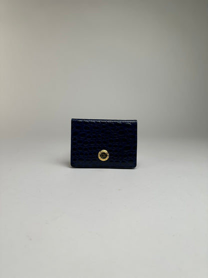 Vintage Versace Crocodile-Effect Bifold Wallet c. Early 1990s Navy