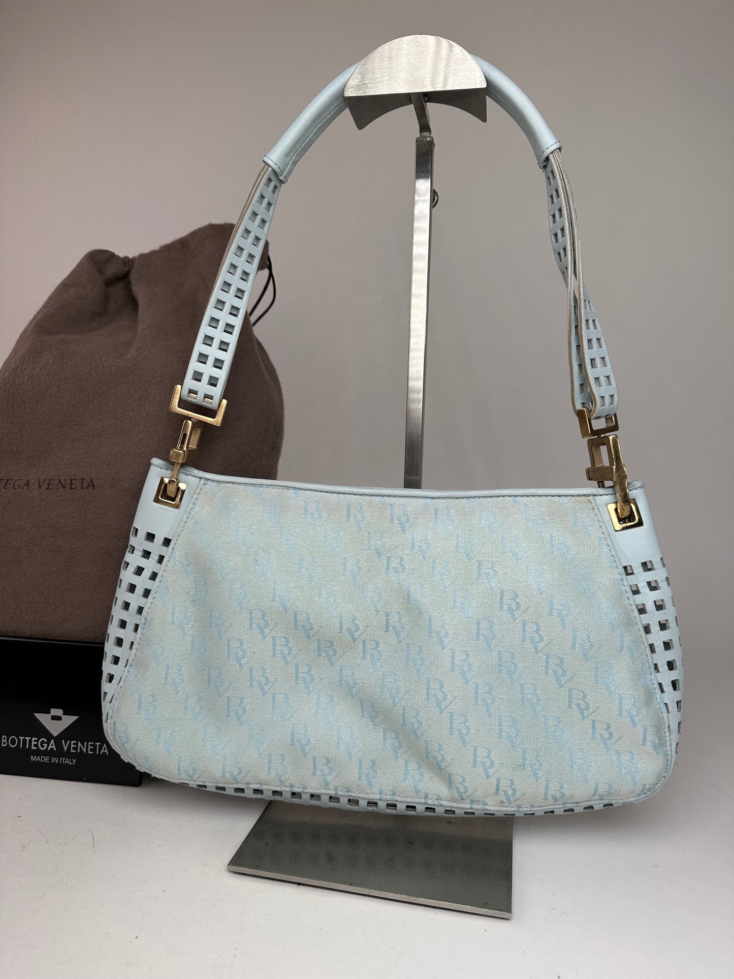 Vintage Bottega Veneta Monogram Suede Leather Bag Turquoise