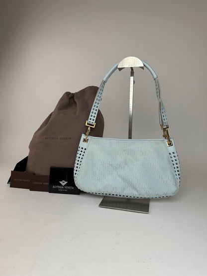 Vintage Bottega Veneta Monogram Suede Leather Bag Turquoise