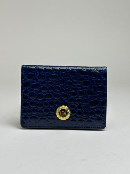 Vintage Versace Crocodile-Effect Bifold Wallet c. Early 1990s Navy